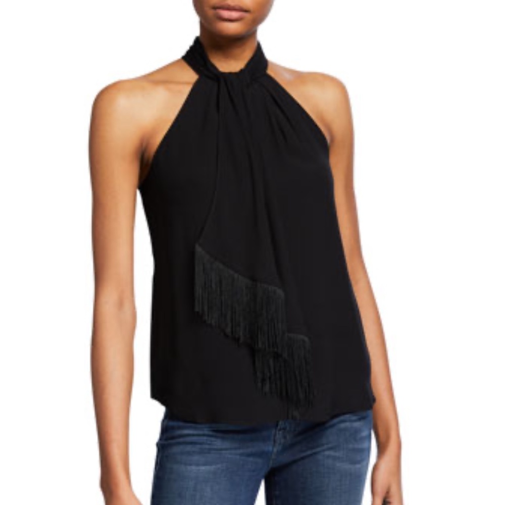 Joie Leikyn Halter Sleeveless Self-Tie Fringe Chiffon Tank Top EUC!